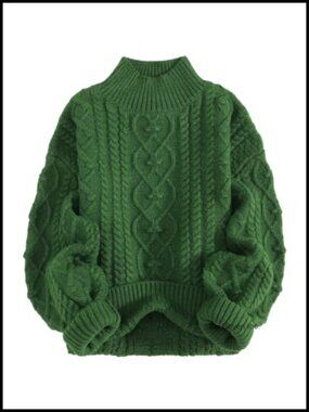 Oversized Chunky Cable Knit Mock Neck Sweater Pullover